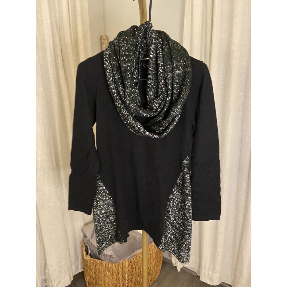 New Women's #1081 Style & Co.Black Petite Sequin-Scarf Knit Sweater Size PS